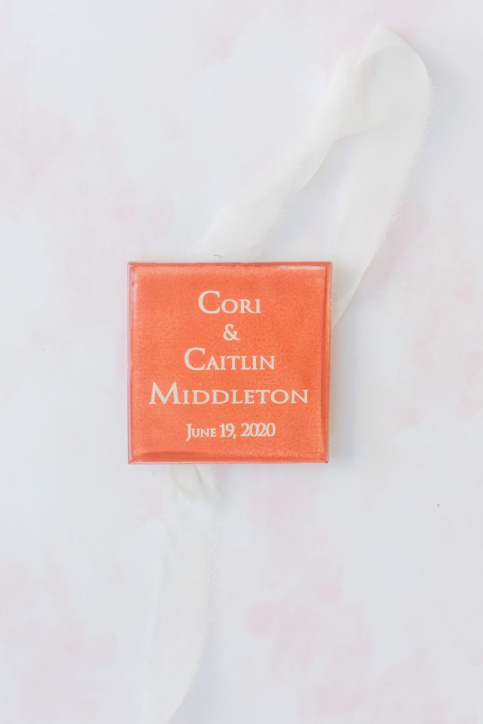 Tile with wedding couple names engraved