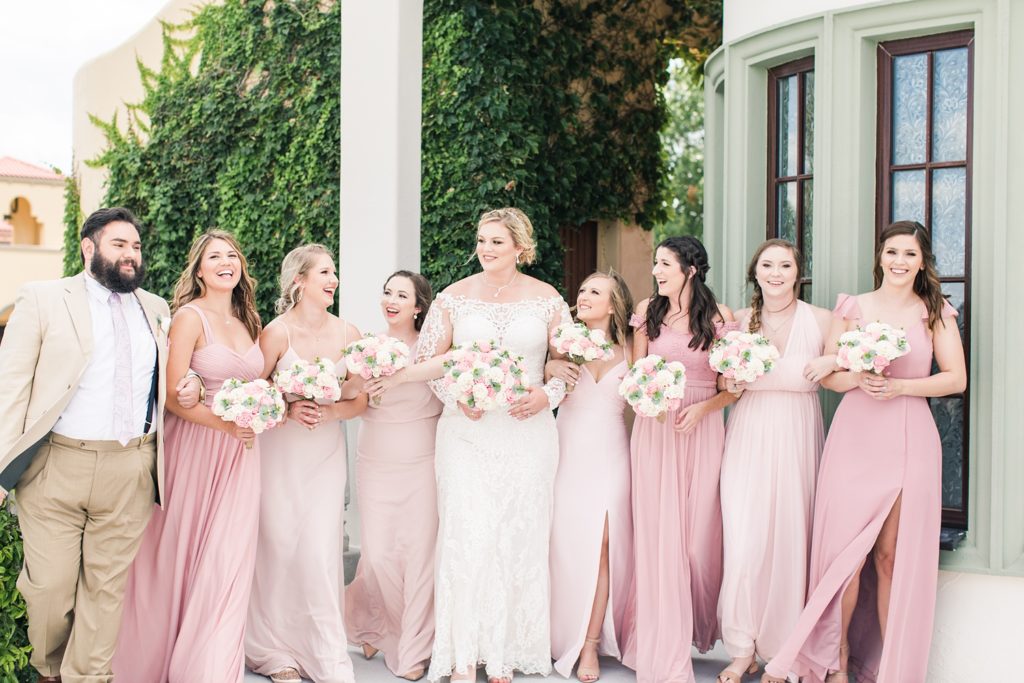 Bridal party in shades of pink