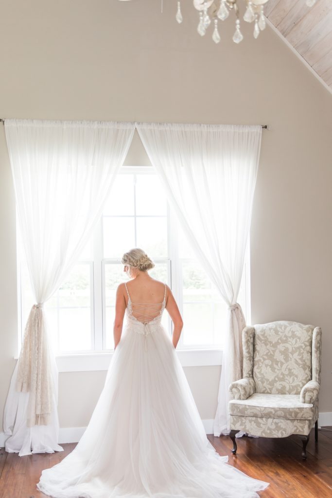 Back of wedding dress Flagstone Farm bridal suite Alabama weddings