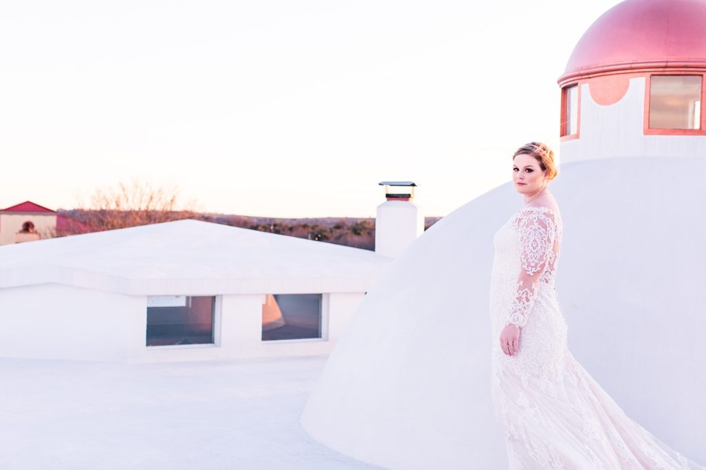 Rooftop outdoor bridal session Stoney Ridge Villa in Fort Worth, Texas.