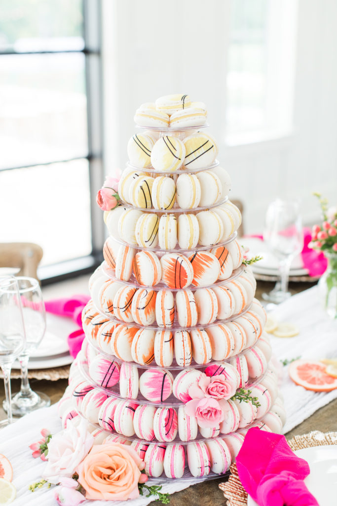 Colorful macaron tower as a wedding cake alternative