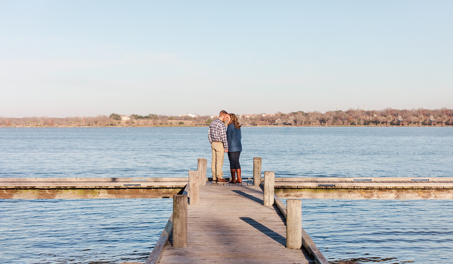 Engagement session on docks at Dallas White Rock Lake