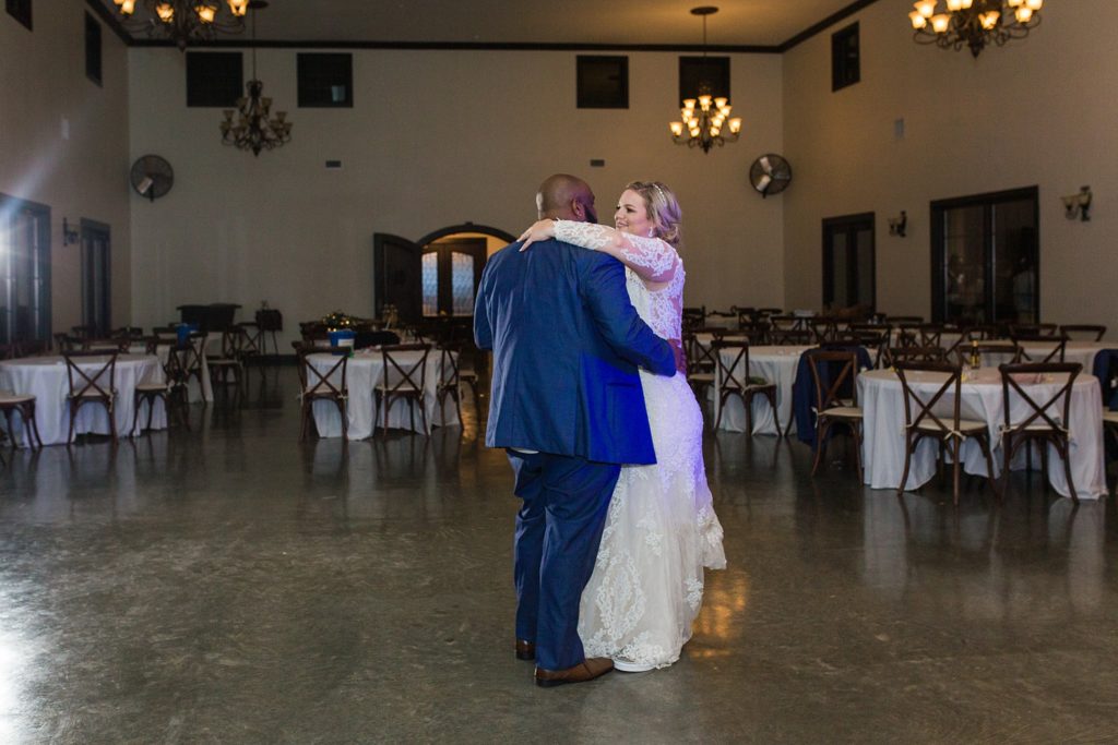 Private last dance of couple in chapel at Fort Worth wedding