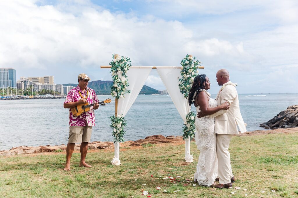 Destination Wedding Ceremony on Magic Island in Hawaii