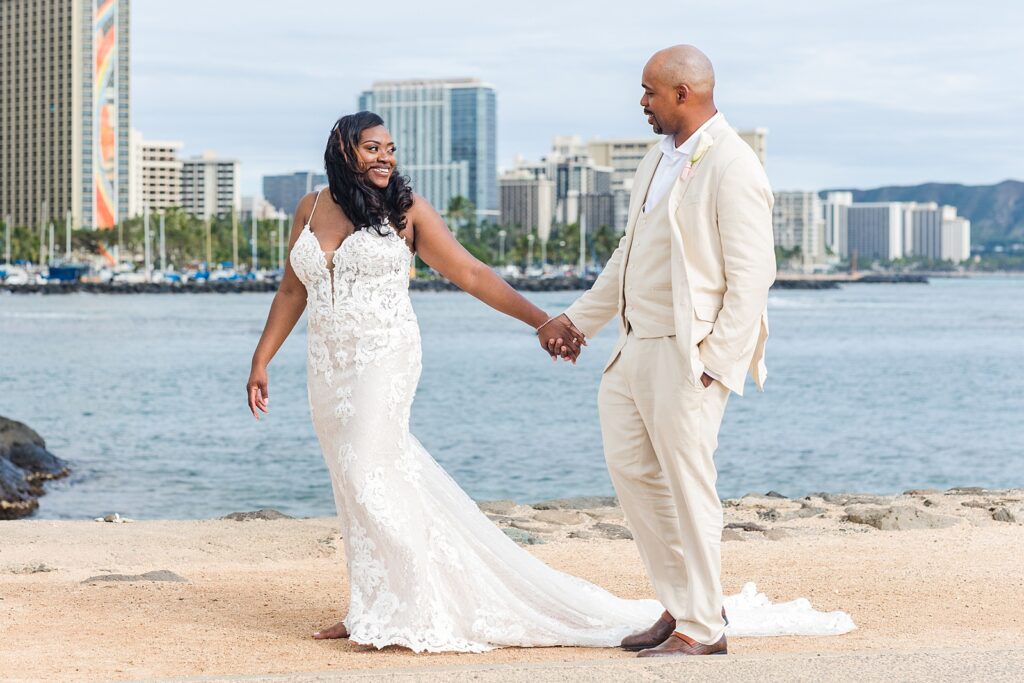 Oahu Destination Wedding Couple on Magic Island